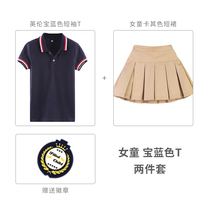 girl navy Новая мода высокое качество средней школы Студенческая форма обувь для мальчиков Корея studens юбка и полор рубашка комплект хлопок - Цвет: girl navy