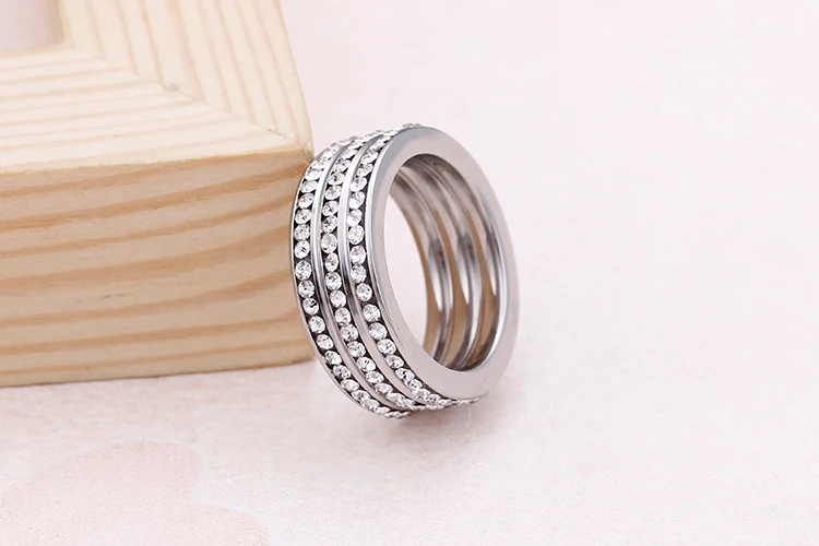 KALEN Модные кольца для женщин три цвета из нержавеющей стали и все Rhinestone кольца для пальцев Свадебные наборы женские ювелирные кольца Подарки