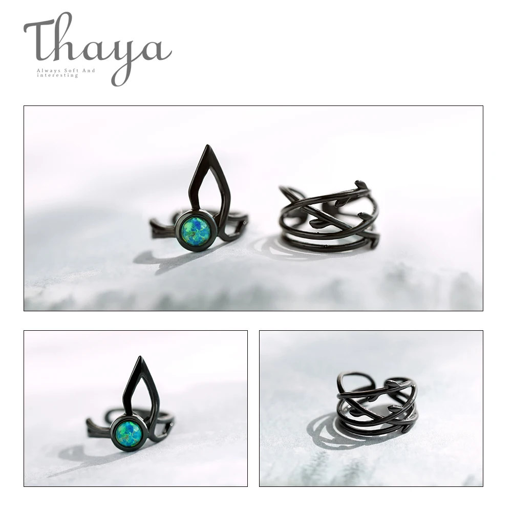 Серьги клипсы Thaya Spirit из серебра 925 пробы с опаловым драгоценным камнями черные в