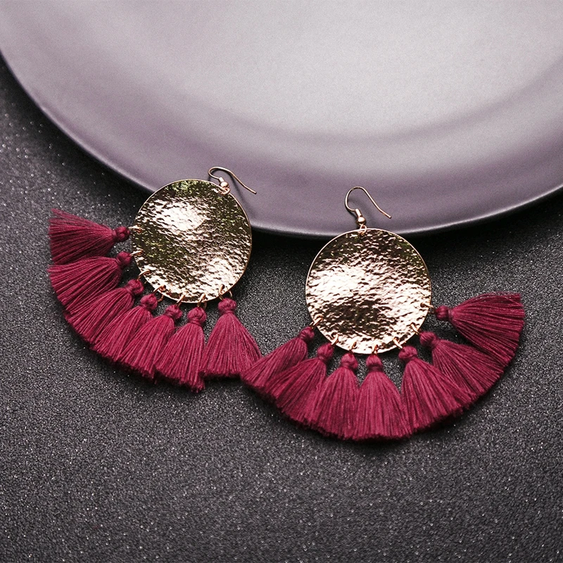 Fashion color tassel long dangle earrings for women bohemia female girl dating gift vintage holiday party | Украшения и