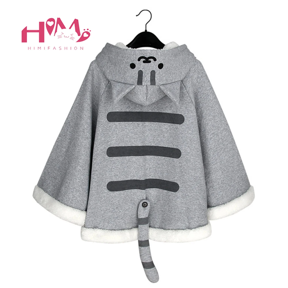 

Neko Atsume kawai Cat Sweater Hoodie Cloak Cape Cotton Autumn Winter Hooded Hoodies Female Stereo Ear Stereo detachable Tail