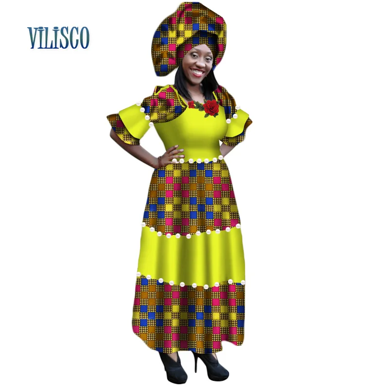 Африканский Базен Riche платья для женщин бисер имитация жемчуга вышивка длинное платье большого размера в африканском стиле женская одежда WY224 - Цвет: 18