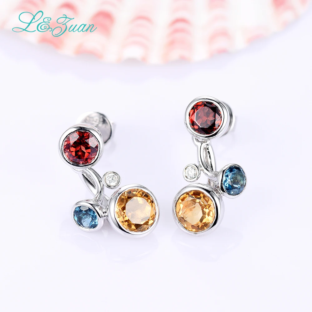 L&ampzuan 925 Sterling Silver 1.68ct Natural Citrine Yellow Stone Elegant Stud Earring For Woman Christmas Gift | Украшения и
