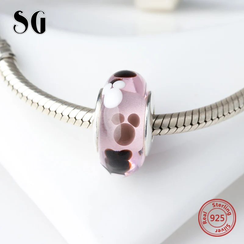 SG сверкающие бусины из муранского стекла, Стерлинговое Серебро, 925 diy, подвески, подходят для аутентичных браслетов pandora и ожерелья, подарок для изготовления ювелирных изделий