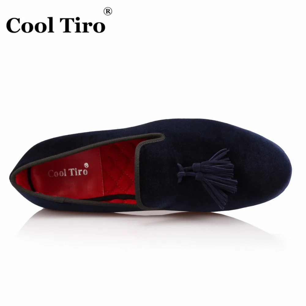 COOL TIRO/мужские лоферы с кисточками бархатная обувь ручной работы цвет темно синий