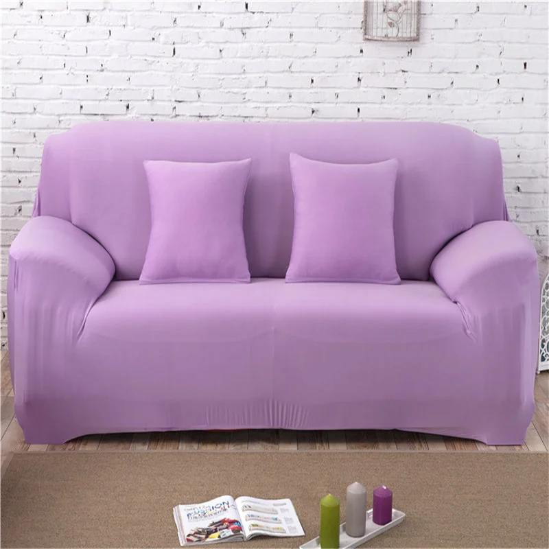 light purple Твердые Цвет эластичные чехлы для диванов спандекс европейских и американских полиэстер угловой диван кушетка чехол стоматологическое кресло крышка протектор Гостиная 1/2/3/4 местный - Color: light purple