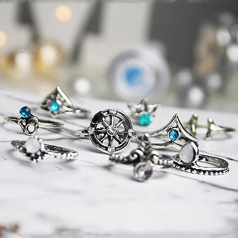 Набор колец в стиле бохо для женщин ювелирные украшения ретро с полым циркулем и