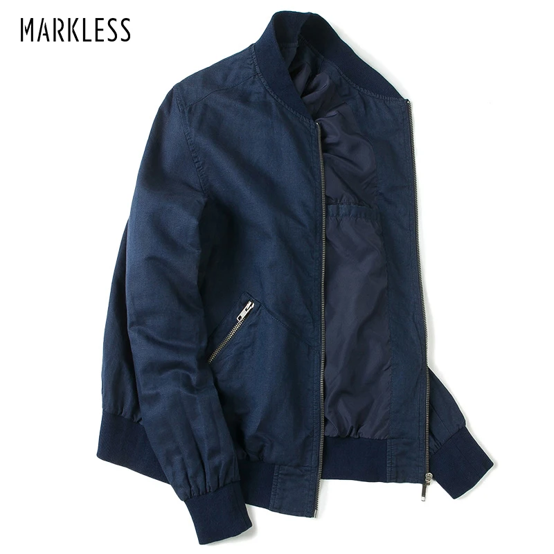 Мужская бейсбольная куртка Markless темно-синяя приталенная в стиле бейсбола модель