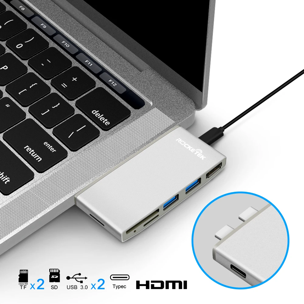 Адаптер Rocketek multi type c 3 0 2 usb хаб HDMI 4K с SD TF кардридером для MacBook pro аксессуары