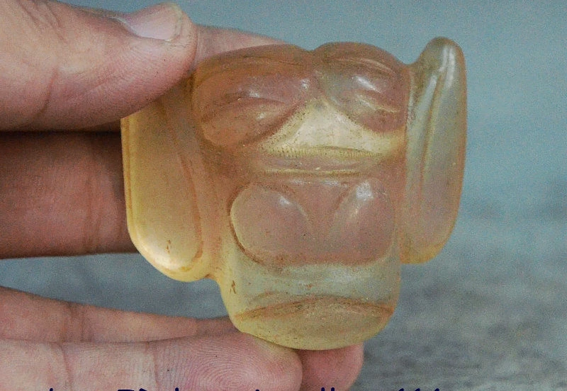 Старый Китай Хуншань культура Кристалл Стекло Мужская Голова Статуя Статуэтка