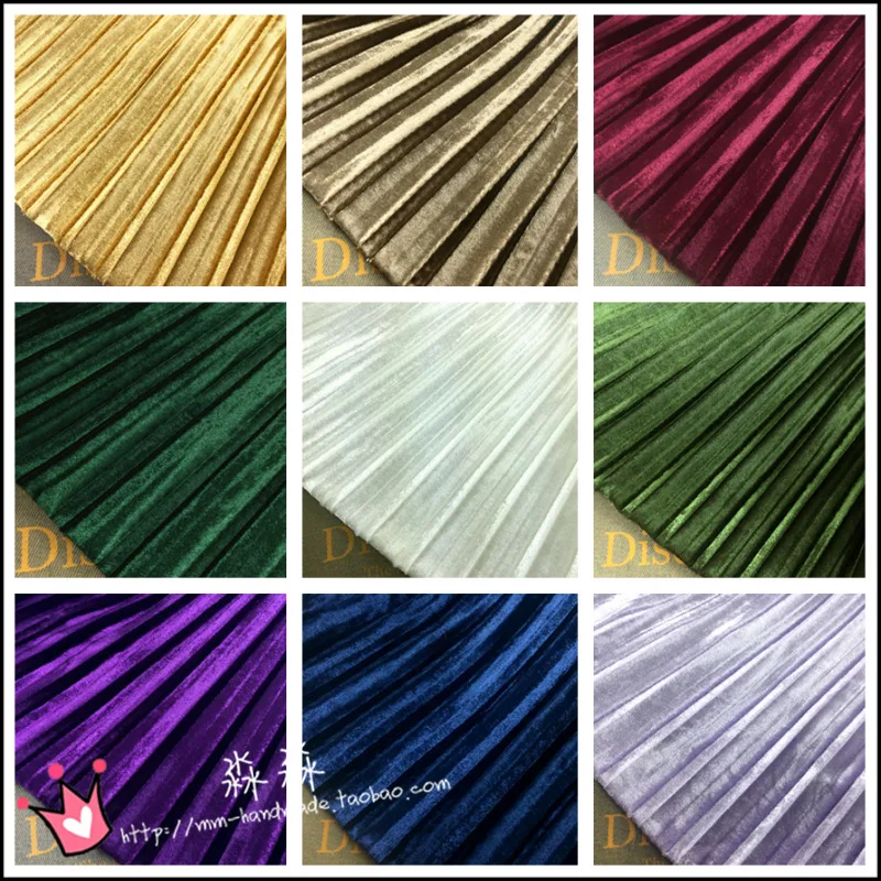 1psc solid color polyeste pleated crushed velvet fabric cloth for autumn and winter large fold dress skirt(pleated 0.5m) | Дом и сад