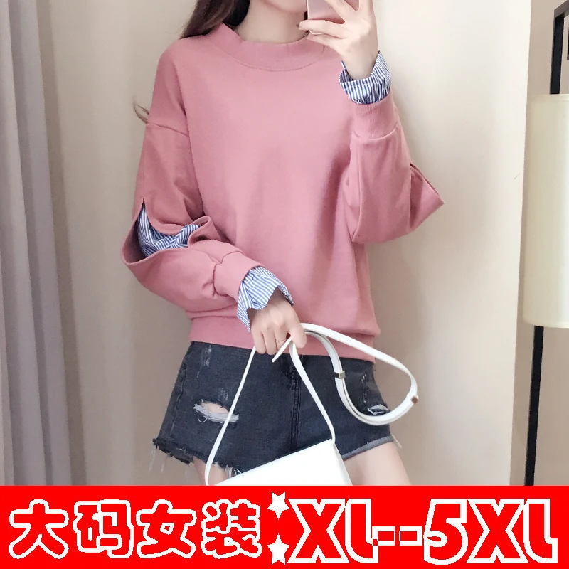 

women hoodies top clothes warm with velvet thickening brim t splicing fleece o neck student outfit casual vestidos XL -5XL size