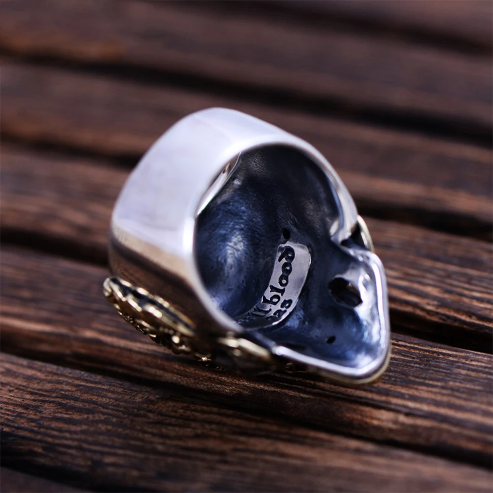 

MetJakt Punk Rock Domineering Skull Rings Set In Red Corundum Solid 925 Sterling Silver Ring for Men Vintage Thai Silver Jewelry