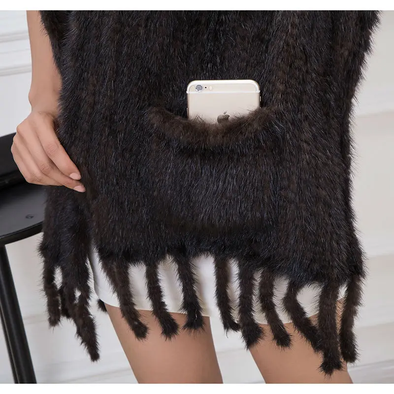 Шарф QIUSIDUN из 2017 натуральной норки женская вязаная меховая шаль с бахромой и