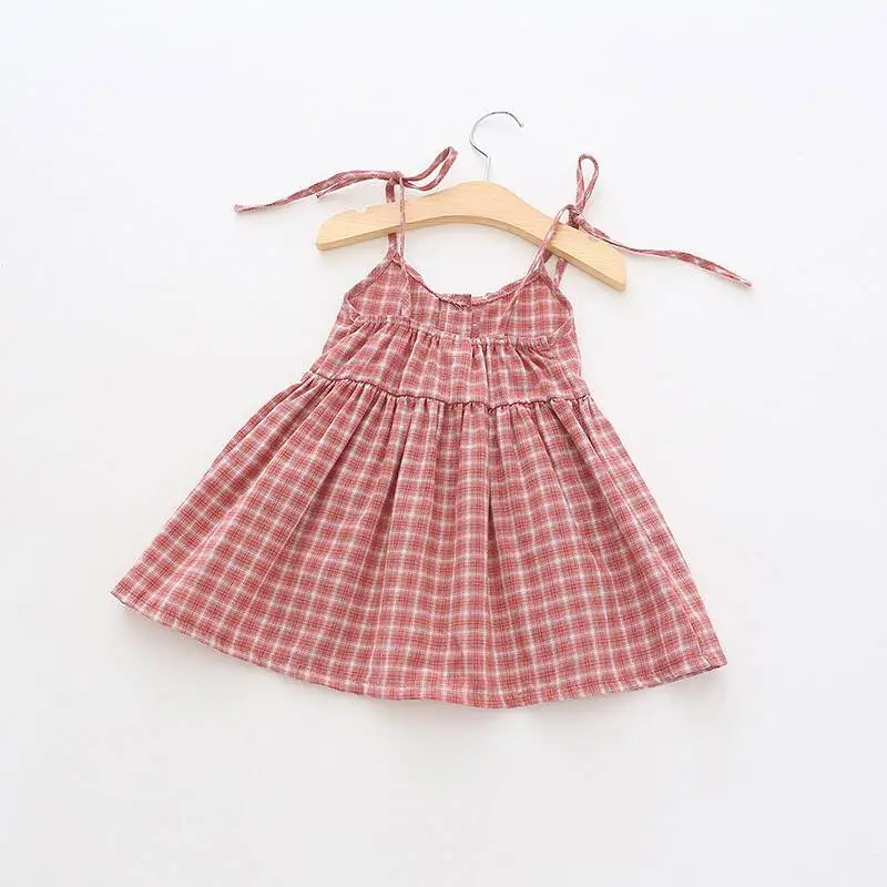 Летнее стильное Хлопковое платье в клетку для малышей милые платья с подтяжками