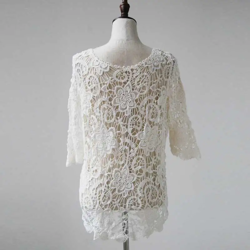 Для женщин Одежда V образным вырезом Половина рукава Цветочный кружево