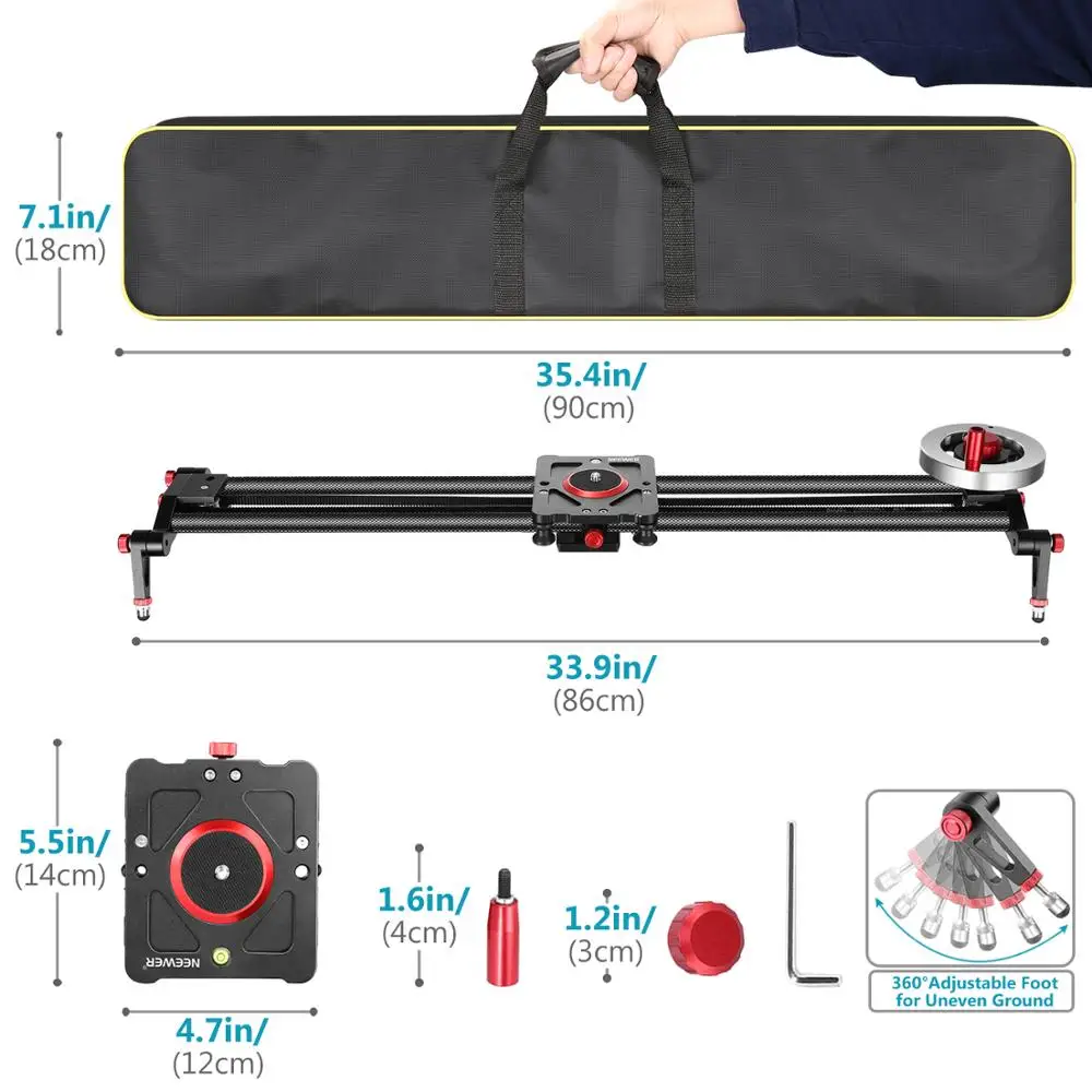 Neewer Camera Slider Видеодорожка Dolly Rail Стабилизатор маховика Противовес с легкими