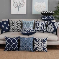 home decor embroidered cushion cover navywhite pillowcase canvas cotton square embroidery pillow cover 45x45cm quatrefoil