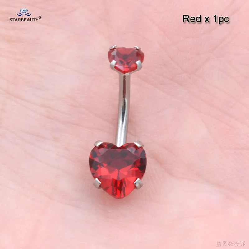 Red x 1pc Starbeauty, 1 шт., яркие ювелирные изделия, Двойное сердце, Пирсинг живота, номбрил, пупка, кольца, пупок, пирсинг, Ombligo, сексуальные пирсинг, серьги - Окраска металла: Red x 1pc