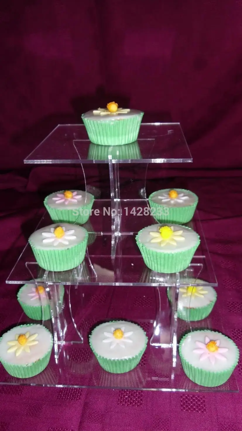 

wedding decoration/ Eco-friendly Ciear Acrylic 3 Tiers Square Cupcake Stand