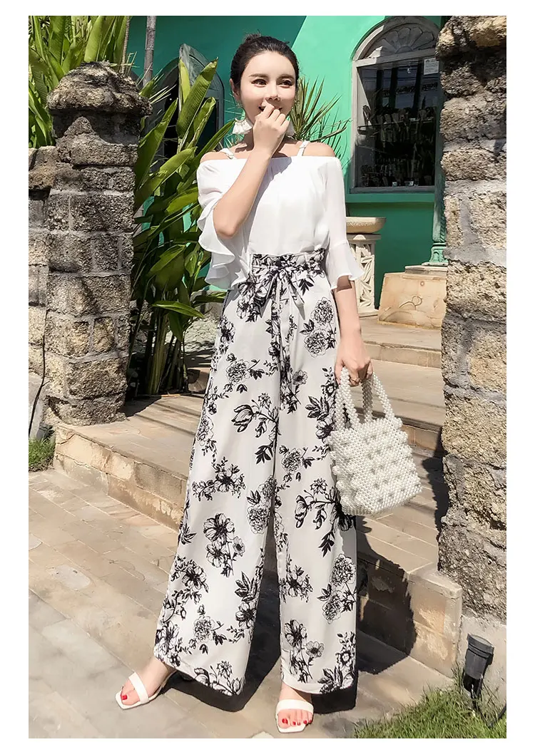 Летние новые винтажные Свободные Штаны Boho с высокой талией, свободные длинные женские брюки с цветочным принтом, повседневные женские пляжные штаны для отдыха