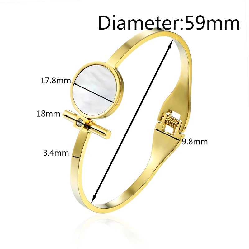 Stainless Steel Spring Open Love Jewelry for Women - Bangle featuring a Big Circle Shell and Enamel Design image 6