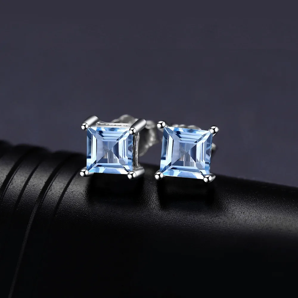 Jewelrypalace квадратный 0.7ct натуральный Небесно Голубой топаз 925 пробы серебряные серьги гвоздики для женщин классические модные украшения