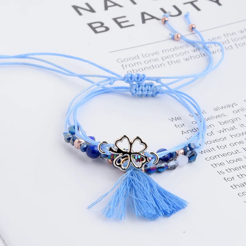 Женский браслет с кисточками Boho модные плетеные браслеты кристаллами в виде