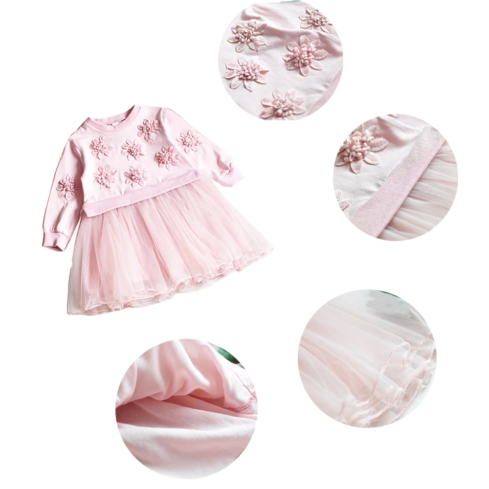 New Spring Autumn Cute Lace Flower Girls Voile Princess Dress Floral Girl Ball Gown Long sleeve Children One piece | Детская одежда и