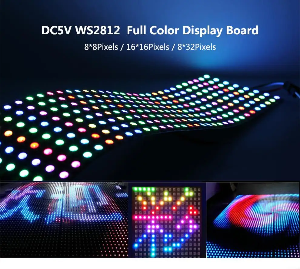 RGB светодиодный панель чип DC5V WS2812 полноцветный дисплей 8*8/16*16/8*32 SMD 5050 адресуемый гибкий светодиодный пиксельный экран