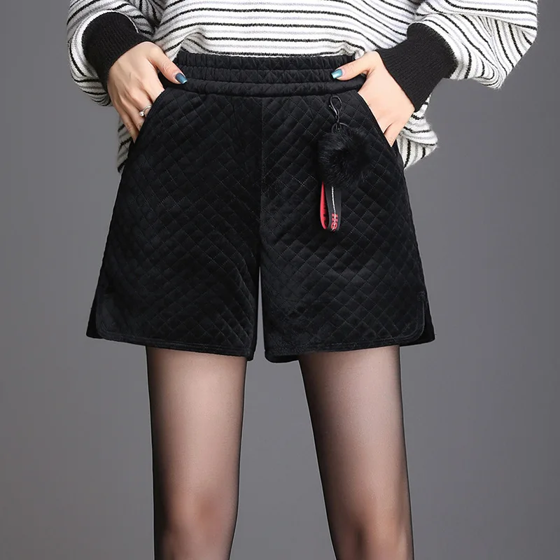 Women's Golden Velvet Thickened Shorts Loose Waist Fashion Warm Pocket Leisure | Женская одежда