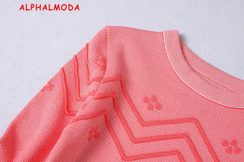 [ALPHALMODA] осенне-зимний женский трикотажный комплект одежды, 3D вышитый геометрический узор, пуловер, свитер+ трапециевидная юбка