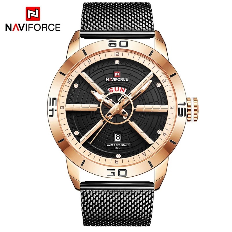 Часы NAVIFORCE для мужчин люксовый бренд известный Золотой водонепроницаемый скелет