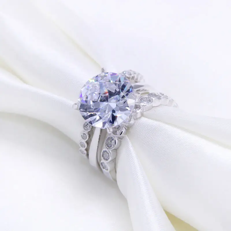 Набор свадебных колец Newshe 3 шт. 5 карат Большие грандиозные круглые кольца класса