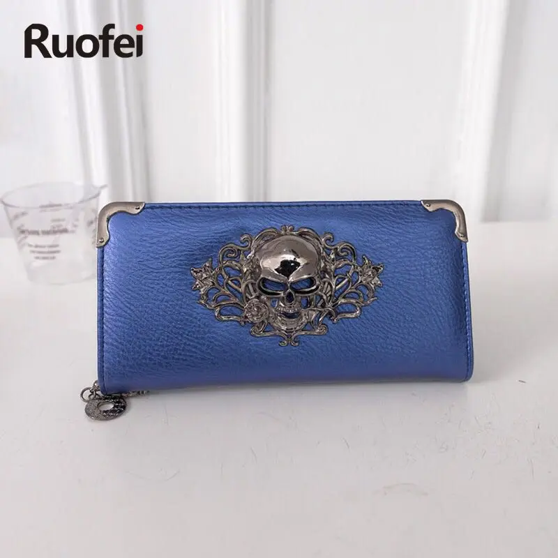 Женская винтажная длинная сумка кошелек на молнии с черепом кошелек-клатч