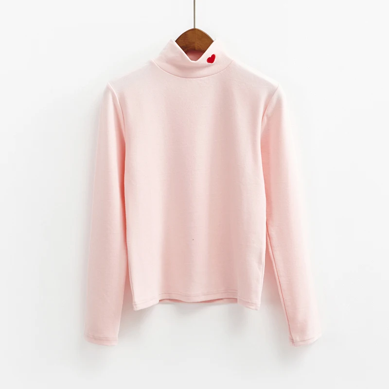 Женская Корейская Туника Kawaii для девочек с вышивкой Love Highneck эластичная