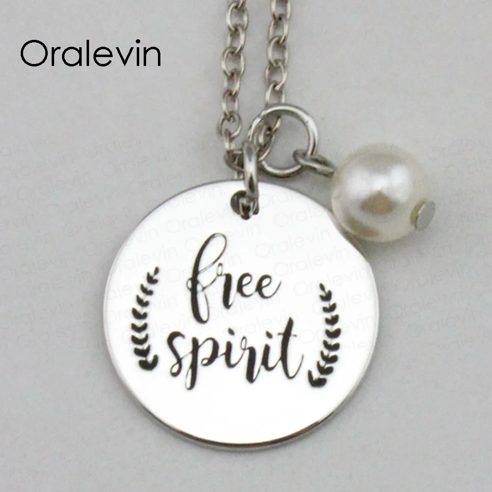 

FREE SPIRIT Inspirational Hand Stamped Engraved Charm Custom Pendant Necklace Nice Gift Jewelry,18Inch,22MM,10Pcs/Lot, #LN2306