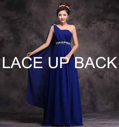 ROYAL BLUE LACE UP Греческая богиня красивое Дешевое длинное синее платье на одно плечо для подружки невесты, сделанное из платья сестры, платье, фиолетовые платья для подружки невесты H1999 - Цвет: ROYAL BLUE LACE UP