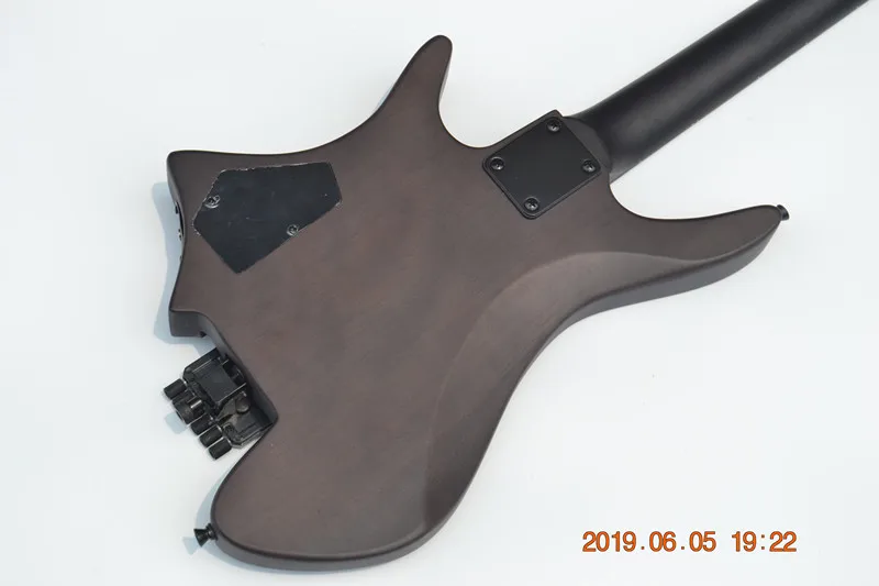 Вентилятор Fretted безголовая электрогитара, матовый серый Пламя клен верх корпус из красного дерева и кленовый гриф BJ-188