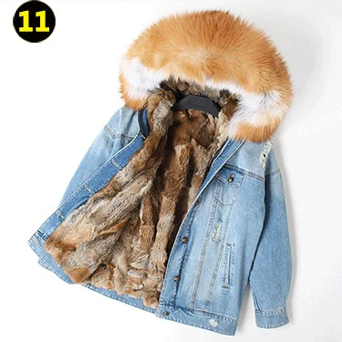 11 OFTBUY, зимняя женская куртка, пальто с натуральным мехом, парка с воротником из натурального енота, подкладка из кролика Рекс, джинсовая куртка, уличная мода - Цвет: 11