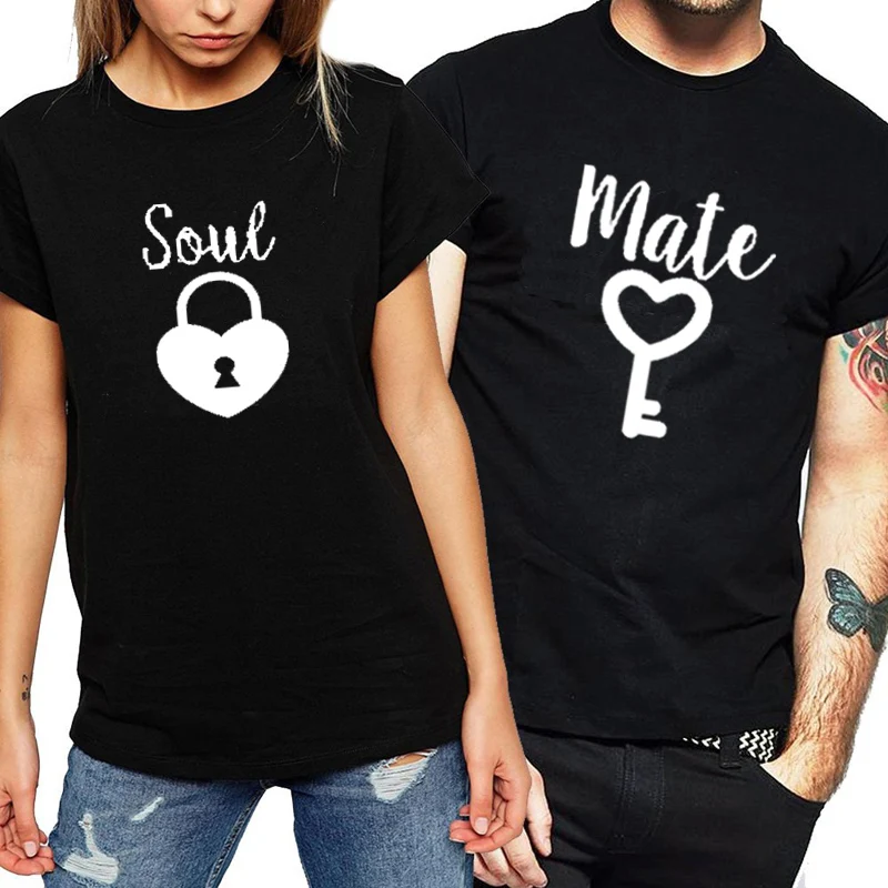 2019 парная футболка для влюбленных Soul mate женская с коротким рукавом и принтом в