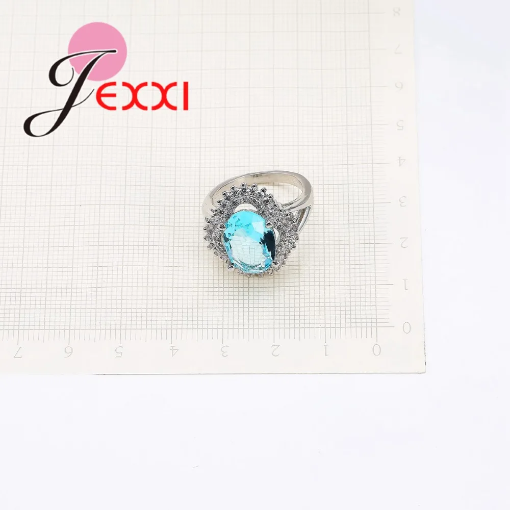 

Elegant Fashion Jewelry Full Blue Crystal Design Prong Setting Rings 925 Sterling Silver Rings For Women Wedding