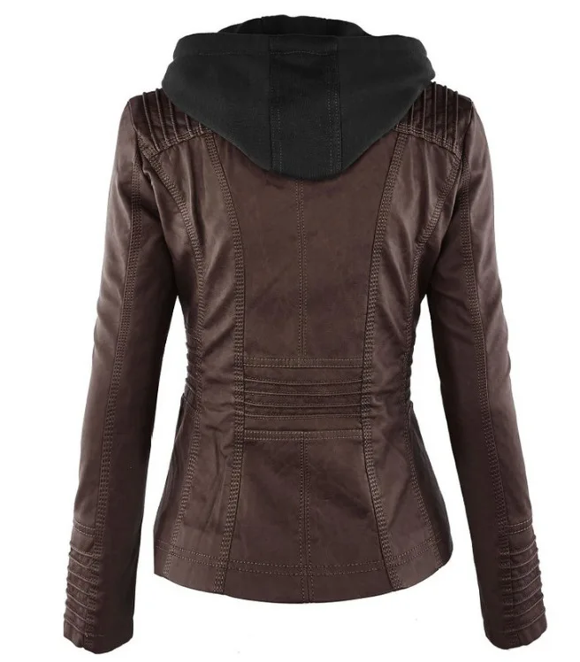 Женская кожаная куртка Nicesense мотоциклетная с капюшоном осень 2019|leather jacket women|leather