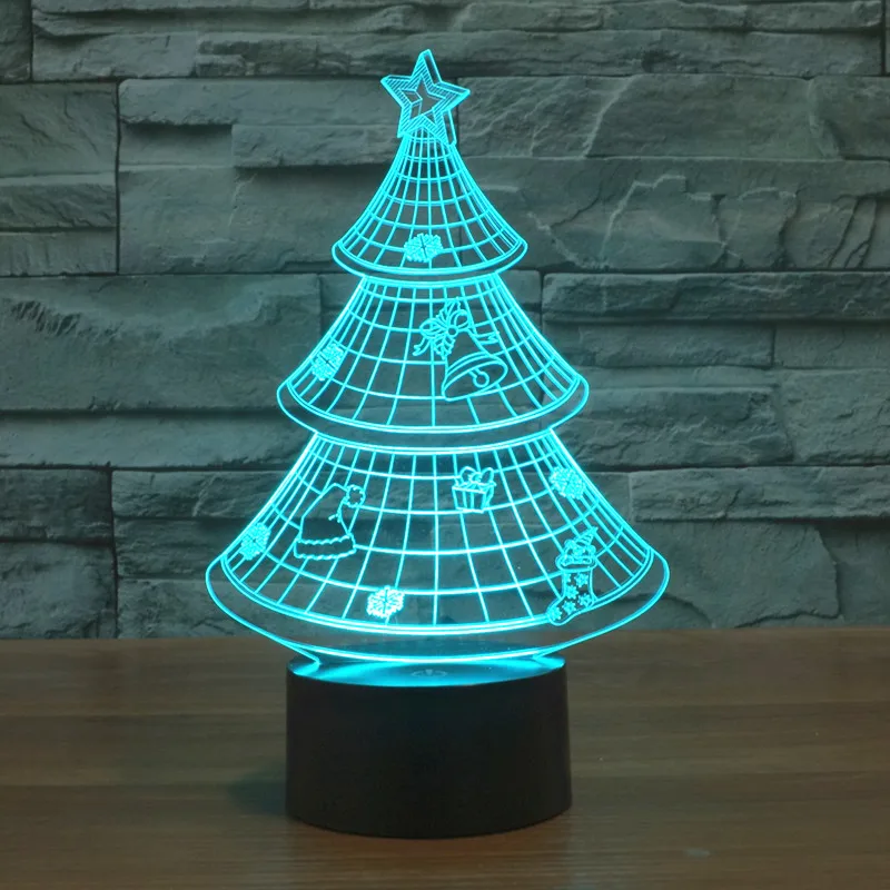 Изменение цвета 3D Оптическая иллюзия Рождественское дерево LED Художественная