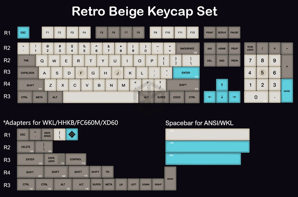 Ретро бежевый sa профиль краситель Sub Keycap комплект серый голубой цвет толстые PBT