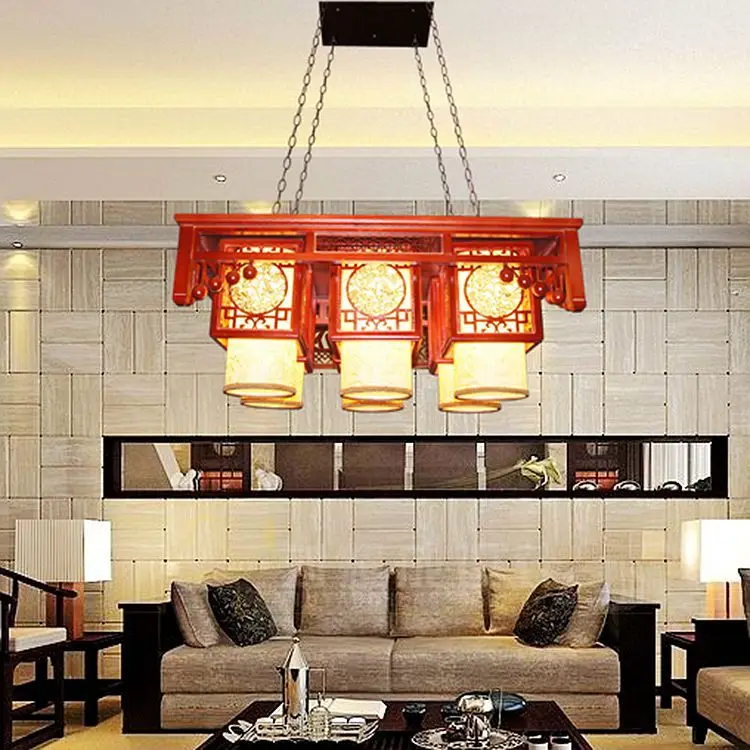 Modern Chinese antique wood ceiling lamps living room chandelier dining restaurant hotel bedroom lamp light classical sheepskin |