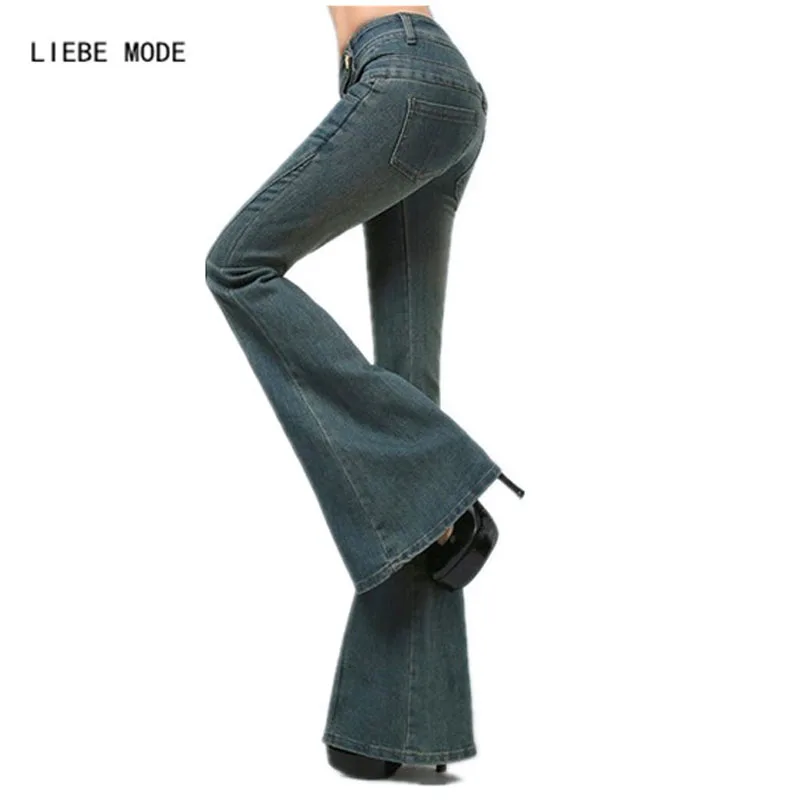 Womens Long Super Flare Blue Jeans Women Vintage Trousers Big Flared Bell Bottom Jeans High Waist Skinny Pants Fashion Clothing