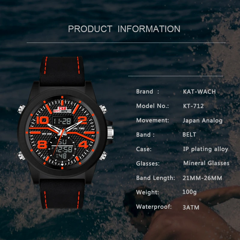 Мужские наручные часы люксовый бренд спортивные водонепроницаемые светодиодный