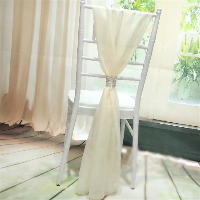100 шт. Бесплатная доставка белый шифоновый стул Chiavari Sash с бриллиантами для