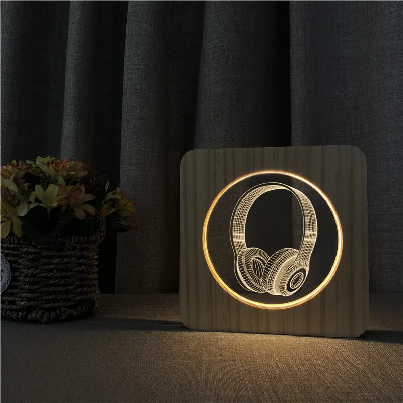 Wooden Lamp 4 Музыка Гитара Saxphone наушники самолет Танк футбольный светильник USB 3D светодиодный ночной Светильник деревянный теплый светильник s для вечеринки, дня рождения, подарок на праздник - Испускаемый цвет: Wooden Lamp 4